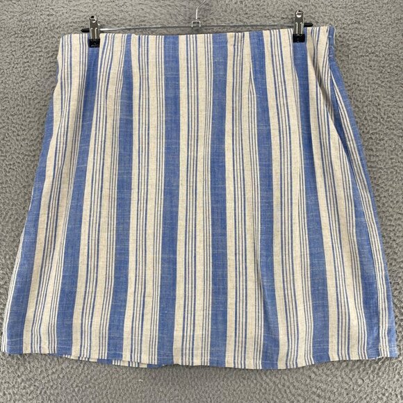 Torrid Skirt Womens 2 US 18 Plus Ivory Blue Striped Linen Pull On Above Knee NWT - Picture 1 of 11